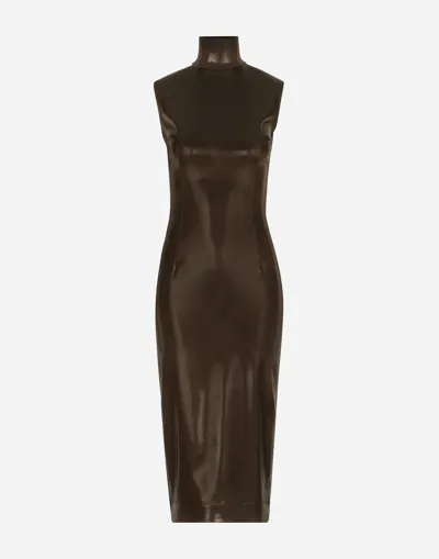 Dolce & Gabbana Sleeveless Calf-length Dress In Brown