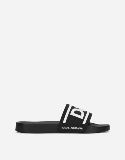 Dolce & Gabbana Rubber Beachwear Sliders With Dg Logo In Black