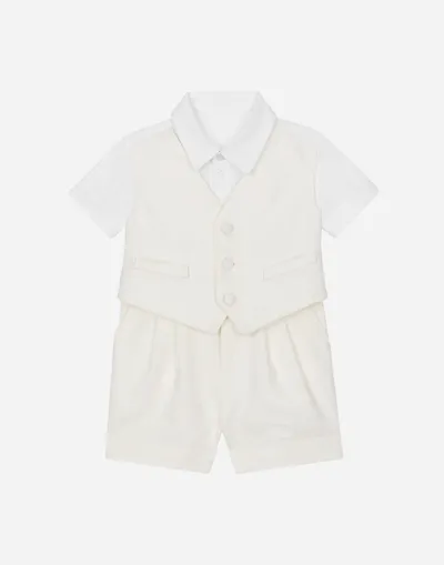 Dolce & Gabbana Babies' Short Onesie With Vest Detail In White