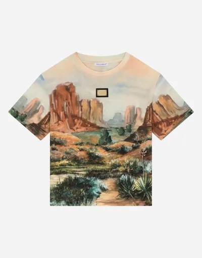 Dolce & Gabbana Jersey T-shirt With Canyon Print And Logo Tag