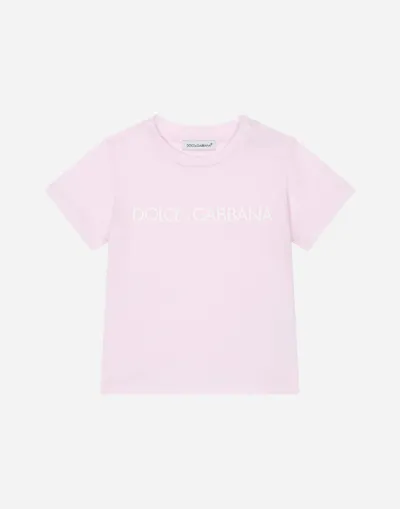 Dolce & Gabbana Babies' Jersey T-shirt With Logo Print In Pink