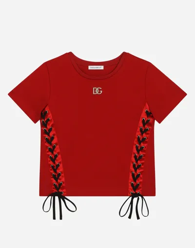 Dolce & Gabbana Kids' Short-sleeved Jersey T-shirt With Laces And Eyelets