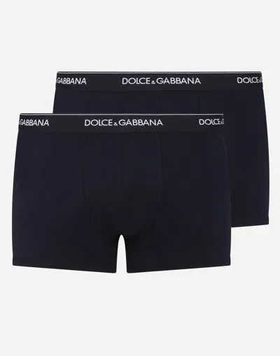 Dolce & Gabbana Stretch Cotton Boxers Two-pack In Blue Navy