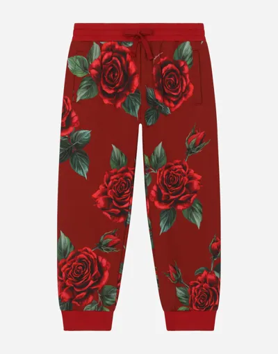 Dolce & Gabbana Kids' Jersey Jogging Pants With Rose Print