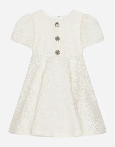 Dolce & Gabbana Jacquard Midi Dress With Bejeweled Buttons