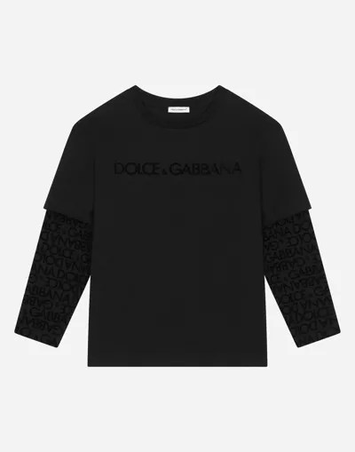 Dolce & Gabbana Long-sleeved Jersey T-shirt With Flocked Logo Print