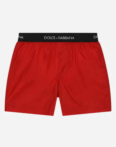 Dolce & Gabbana Nylon Swim Trunks With Branded Elastic