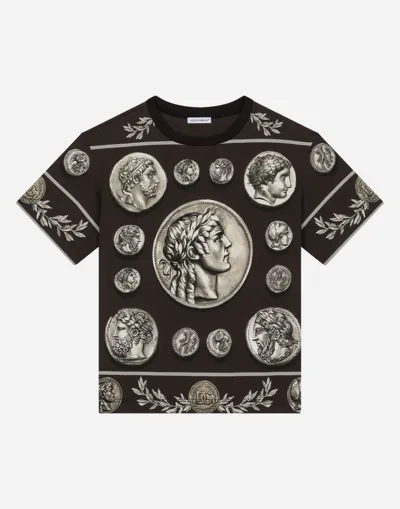 Dolce & Gabbana Short-sleeved Jersey T-shirt With All-over Coin Print