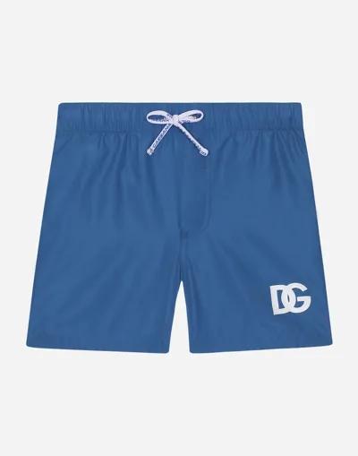 Dolce & Gabbana Babies' Nylon Swim Trunks With Dg Logo Print