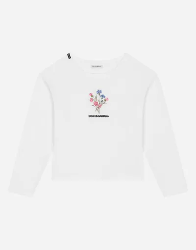 Dolce & Gabbana Kids' Jersey T-shirt With Long Sleeves And Floral Embroidery