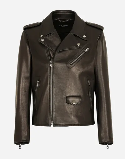 Dolce & Gabbana Leather Biker Jacket In Black