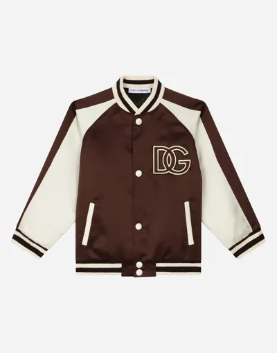 Dolce & Gabbana Satin Bomber Jacket With Dg Logo Patch