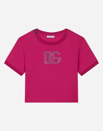 Dolce & Gabbana Jersey T-shirt With Rhinestone Logo