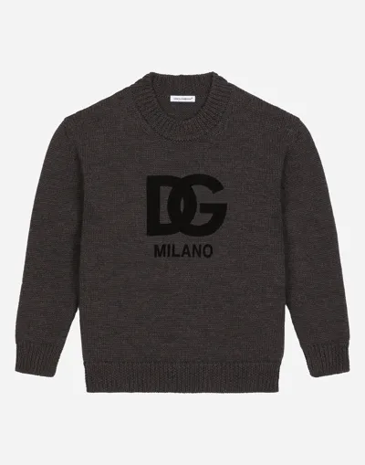 Dolce & Gabbana Wool Round-neck Sweater With Flocked Dg Logo