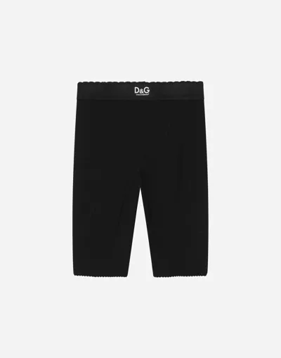 Dolce & Gabbana Kids' Technical Jersey Cycling Shorts With D&g Label In Multi