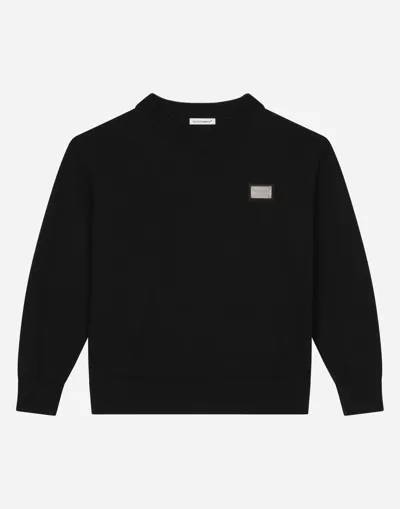 Dolce & Gabbana Round-neck Plain Knit Sweater With Logo Tag