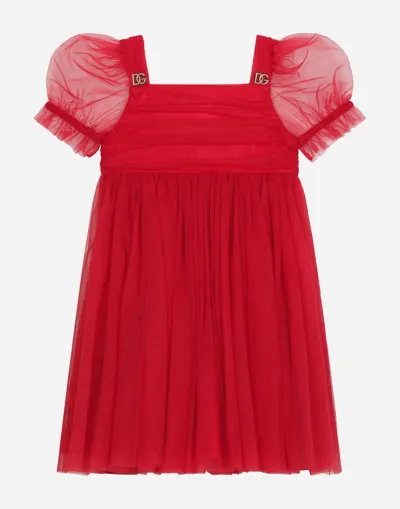 Dolce & Gabbana Kids' Ruched Tulle Evening Dress In Red