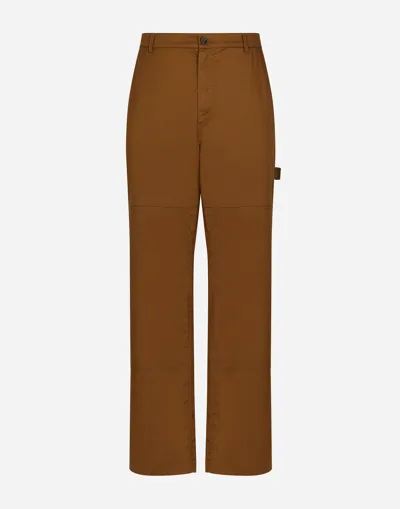 Dolce & Gabbana Stretch Cotton Worker Pants With Brand Plate