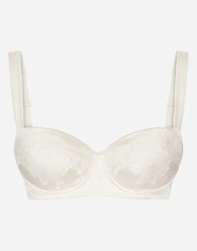 Dolce & Gabbana Padded Balcony Bra In Satin With Race In White