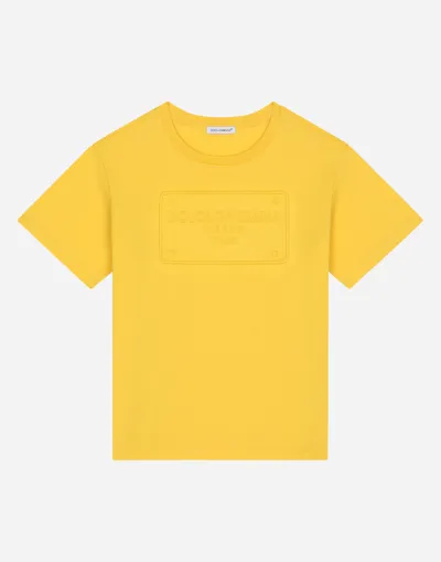 Dolce & Gabbana Teen Boys Yellow Cotton Embossed Tag T-shirt