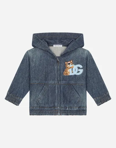 Dolce & Gabbana Babies' Zip-up Stretch Jersey Denim Hoodie In Blue