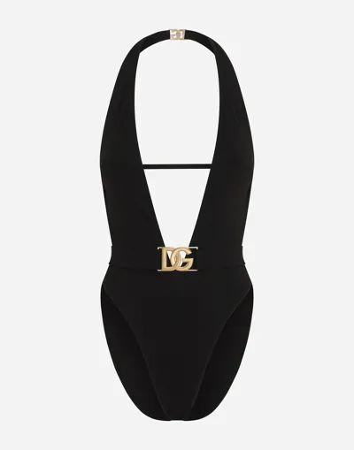 Dolce & Gabbana One-piece Swimsuit With Plunging Neck And Belt