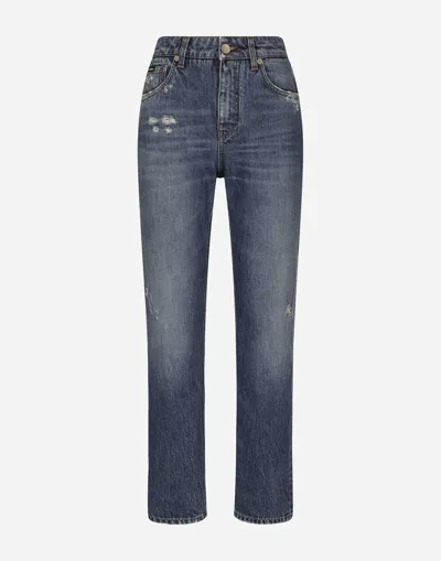 Dolce & Gabbana Boyfriend Jeans In Medium Blue Denim