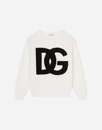 Dolce & Gabbana Plain-knit Cotton Round-neck Pullover With Inlaid Dg Logo