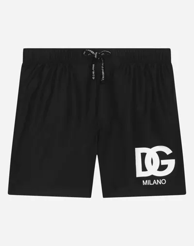 Dolce & Gabbana Nylon Swim Trunks With Logo Print