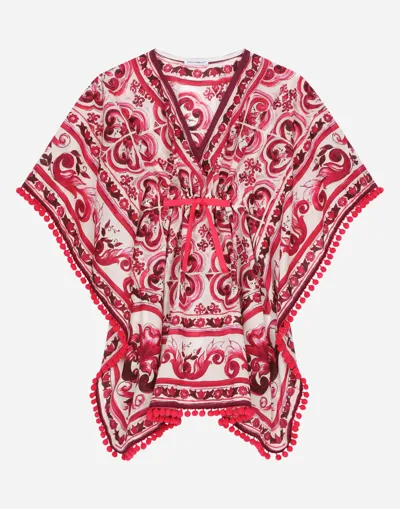 Dolce & Gabbana Majolica-print Batiste Caftan With Drawstring Waist