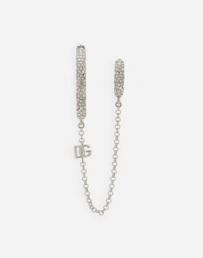 Dolce & Gabbana Single Earring With Rhinestones And Chain Ear Cuff In Gray