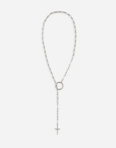 Dolce & Gabbana Rosary Necklace With Chain Detailing In Metallic