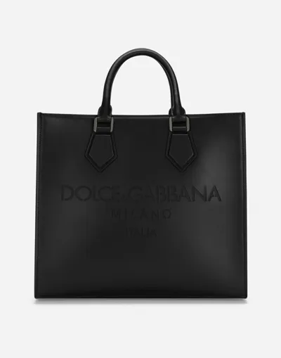 Dolce & Gabbana Small Calfskin Shopper With Logo In Black