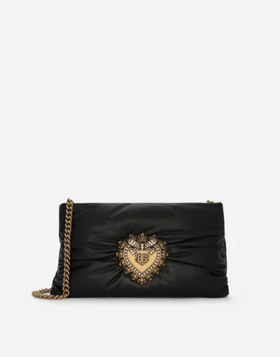 Dolce & Gabbana Small Calfskin Devotion Soft Bag In Black