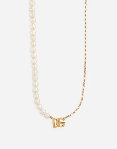 Dolce & Gabbana Link Necklace With Pearls And Dg Logo