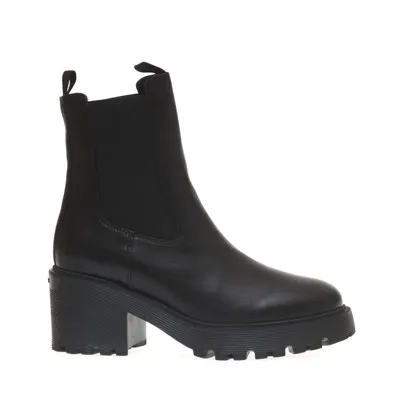 Hogan Black Leather Ankle Boots