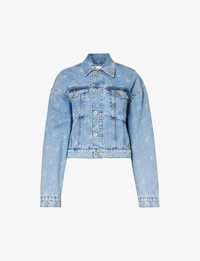 Axel Arigato Initial-print Cropped Denim Jacket In Light Blue