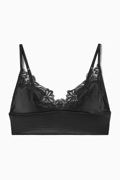 Cos Longline Lace-trimmed Silk Bra In Black