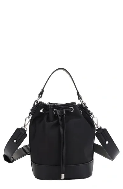 Mali + Lili Ella Nylon & Vegan Leather Bucket Bag In Black