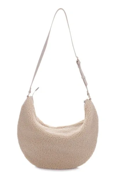 Mali + Lili Megan High Pile Fleece Crescent Bag In Latte