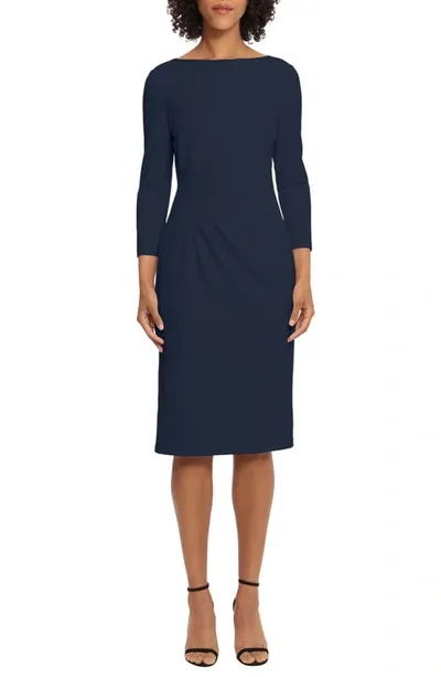 Maggy London Side Pleat Sheath Dress In Twilight Navy