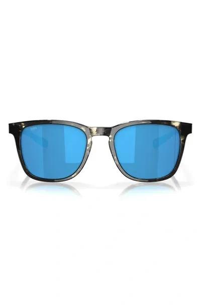 Costa Del Mar Sullivan 53mm Mirrored Square Sunglasses In Shiny Black