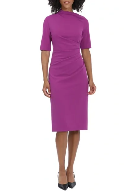 Maggy London Asymmetric Neck Sheath Midi Dress In Byzantium