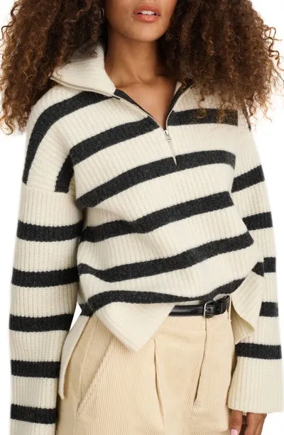 Alex Mill Felix Stripe Rib Merino Wool Sweater In Ivory/charcoal