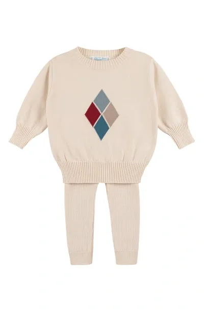 Feltman Brothers Babies'  Argyle Sweater & Rib Pants Set In Ecru