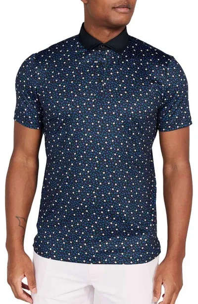 Redvanly Cameron Floral Performance Golf Polo In Tuxedo