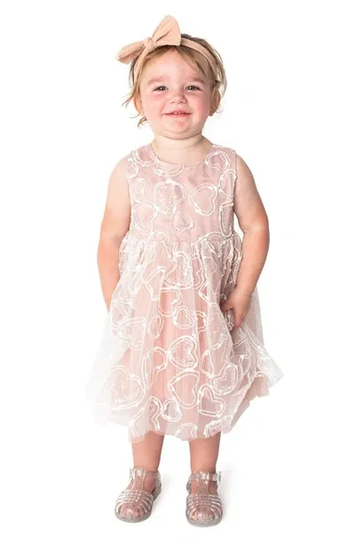 Popatu Kids' Sequin Embroidered Heart Dress In Blush