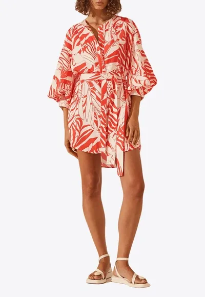 Shona Joy Airelles Balloon Sleeve Mini Shirt Dress In Red