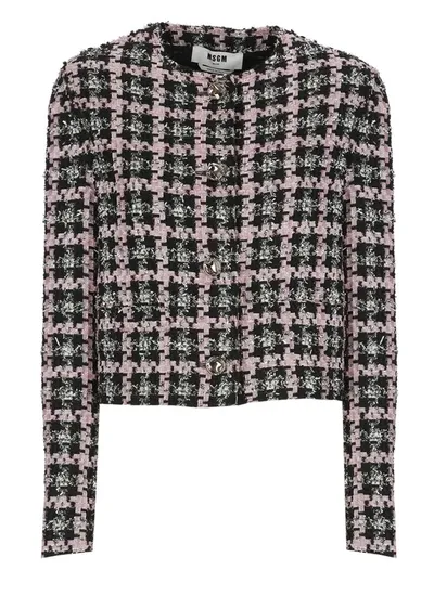 Msgm Cotton Blend Plaid Jacket In Black