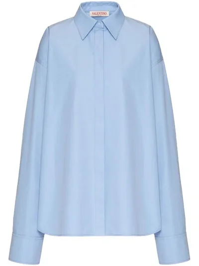 Valentino Long-sleeve Cotton Shirt In Blue